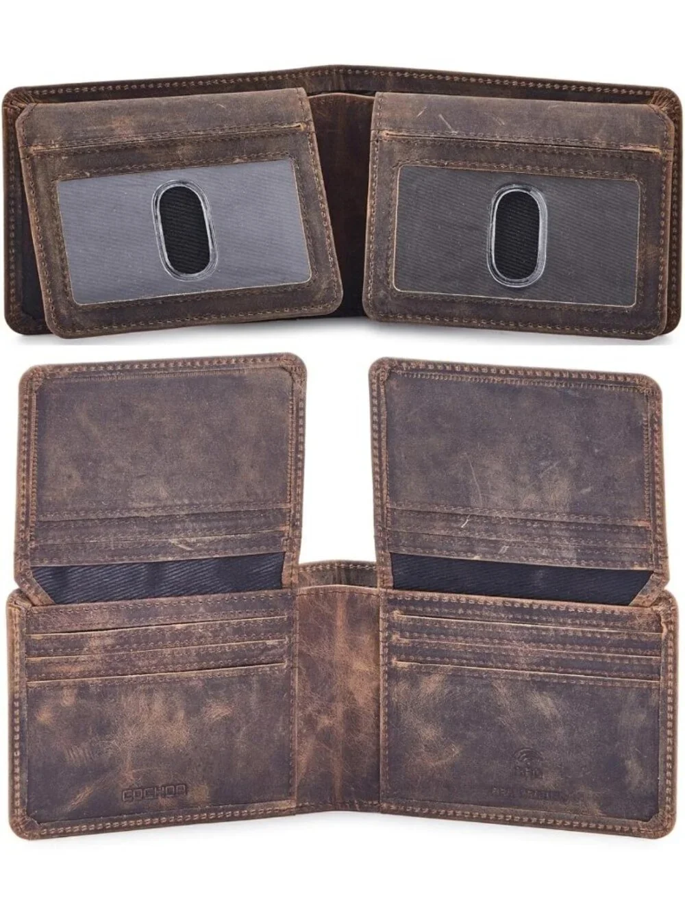 Slim Bifold Leather Wallet for Men, RFID Blocking, High Capacity, 2 ID Windows